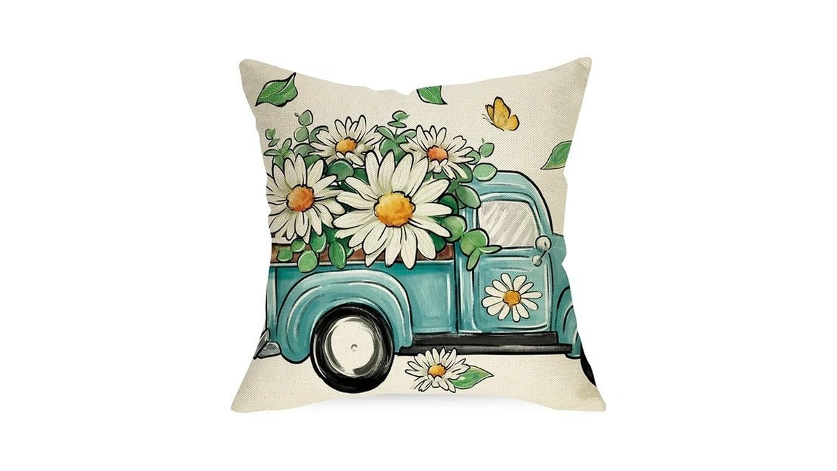 Ussap Spring Summer Blue Truck Decorative Throw Pillow Cover 16
