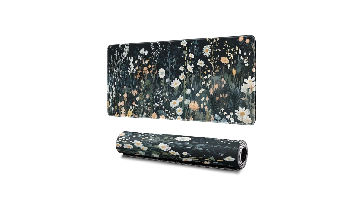 Flower Mouse Pad Abstract Black Mouse Pad 31.5x11.8 Inch Floral