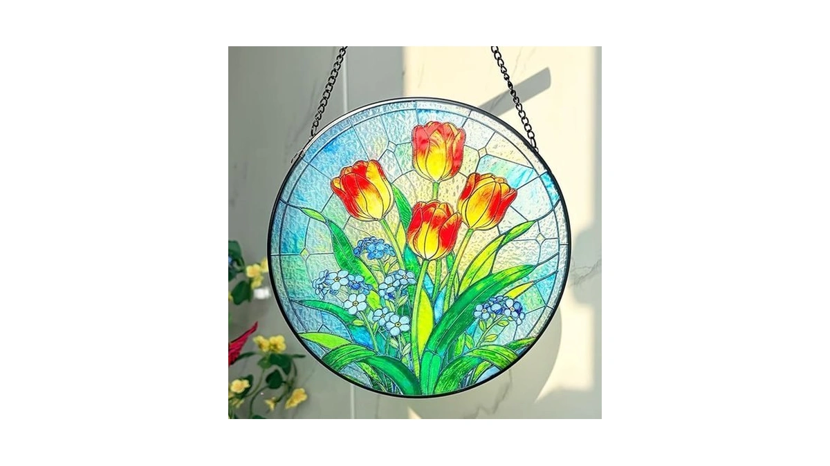 Katinyos 8 Inch Stained Glass Window Hanging, Sun Catcher With