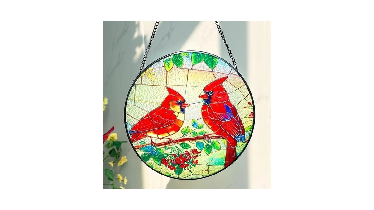 Katinyos 8 Inch Stained Glass Window Hanging, Sun Catcher With