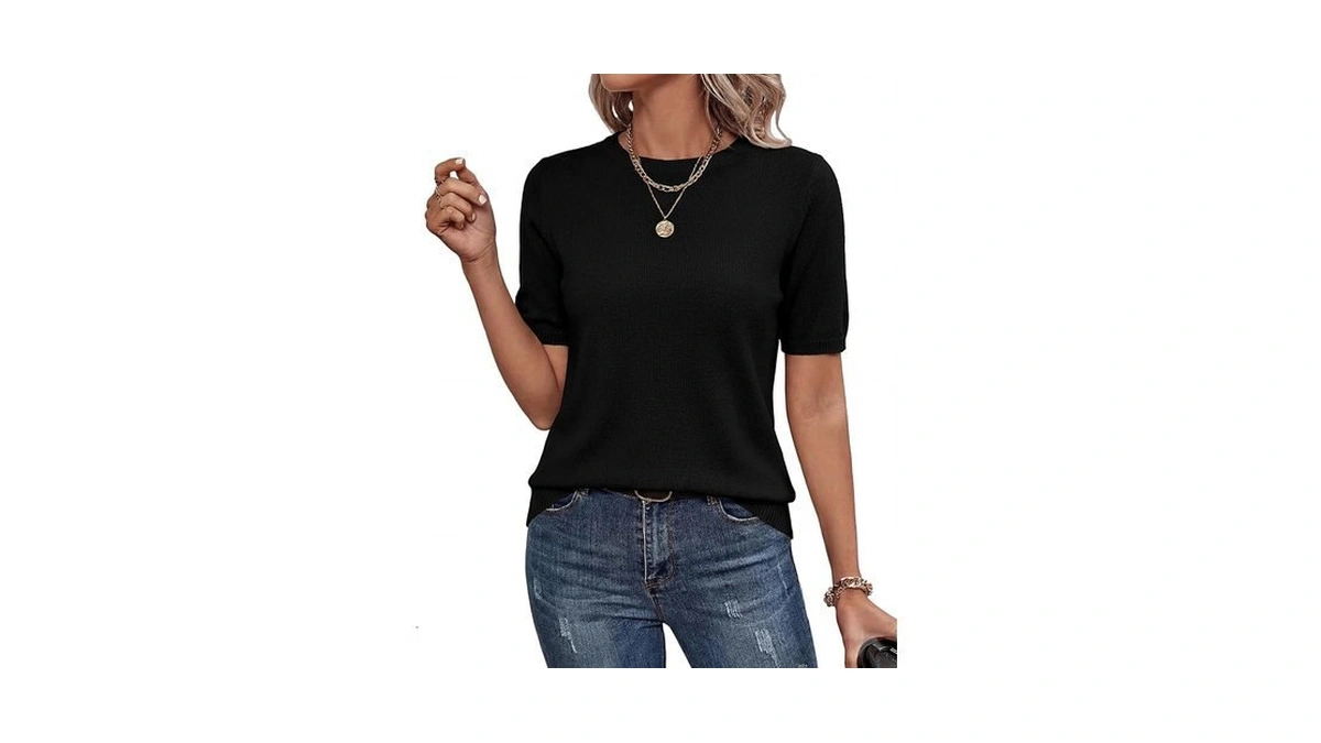 Btfbm Women's Short Sleeve Sweaters 2026 Summer Crew Neck Knit