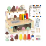 Foldable Wooden Ice Cream Toy Set Pretend Play Food Store