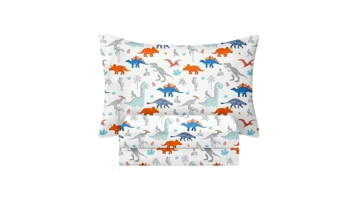 Bysure Twin Sheets Set Kids(dinosaur, Orange&blue), 3 Pieces Easy Fit