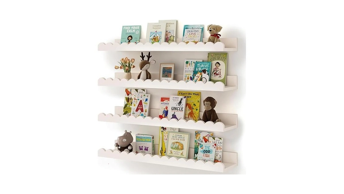 Gugxiom 4pcs Kids' Bookshelf, Picture Shelf, White Floating Nursery Book