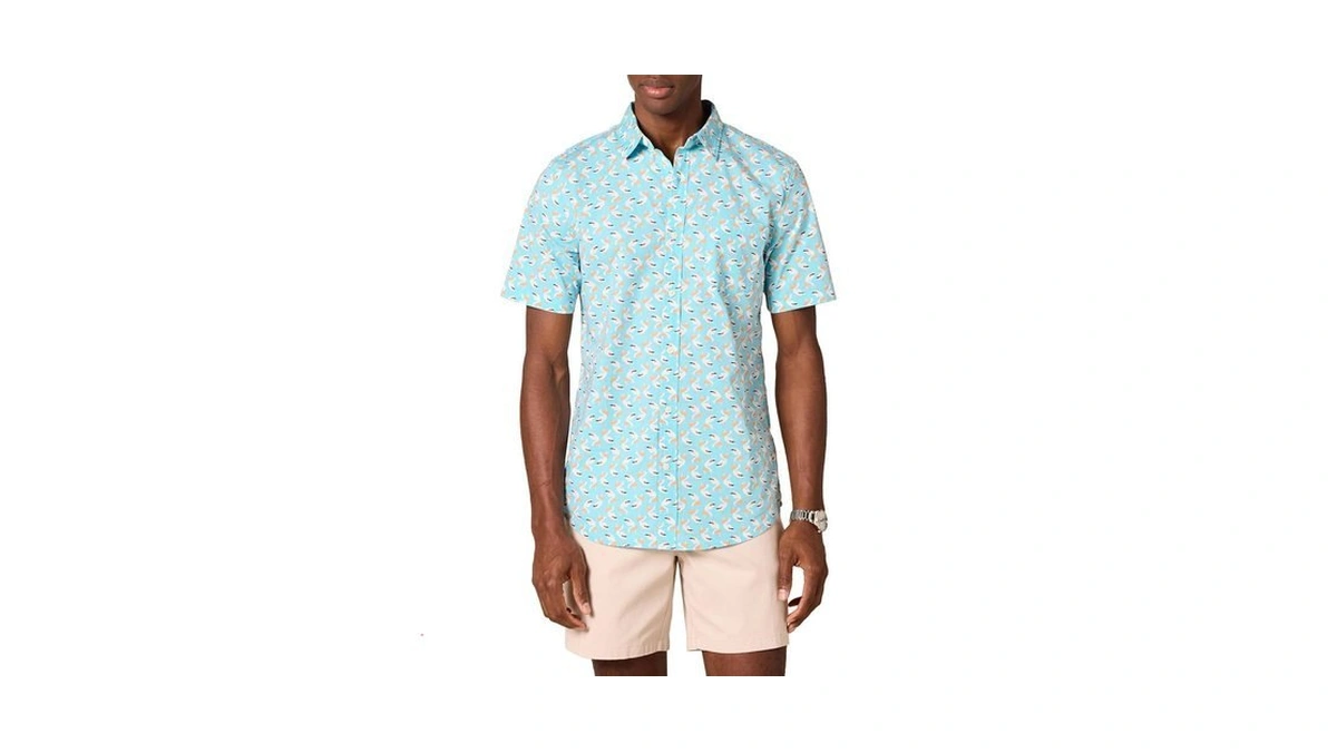 Amazon Essentials Men's Slim-fit Short-sleeve Poplin Shirt, Aqua Blue, Medium