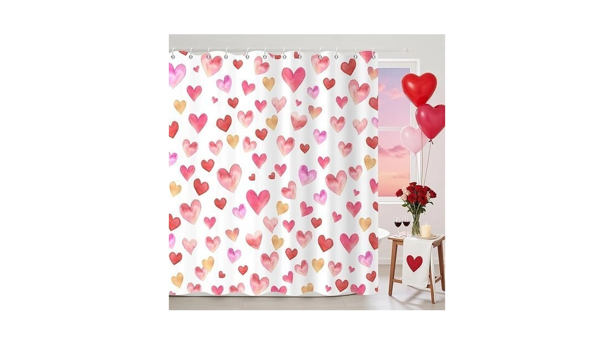 Ckihgenn Valentines Shower Curtain,pink And Red Love Heart Shower Curtains