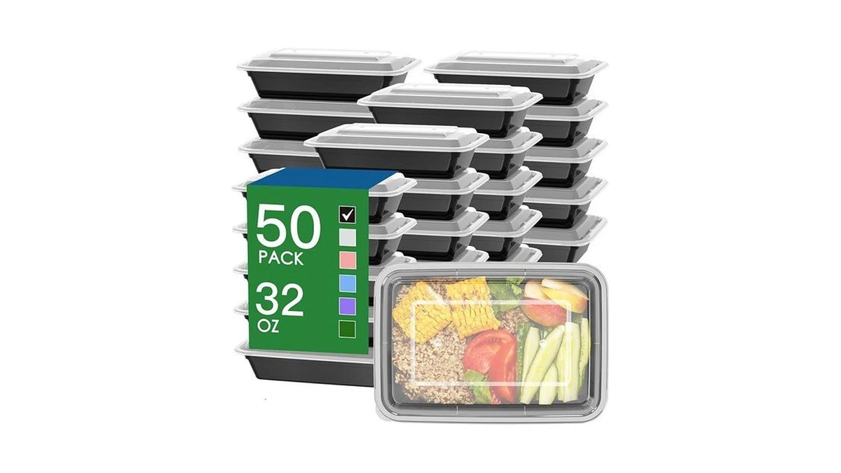 50 Pack (100-piece) 32 Oz Meal Prep Containers Reusable With