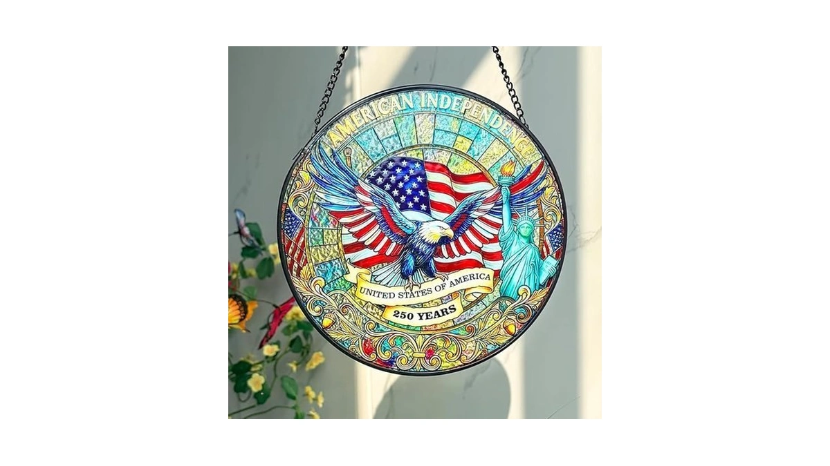 Katinyos 8 Inch Stained Glass Window Hanging, Sun Catcher With