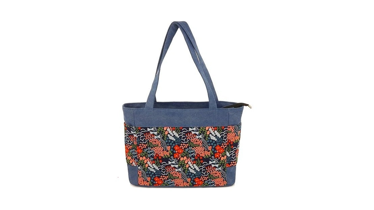 Silkarea Embroidered Large Canvas Tote Bag For Women With Zipper