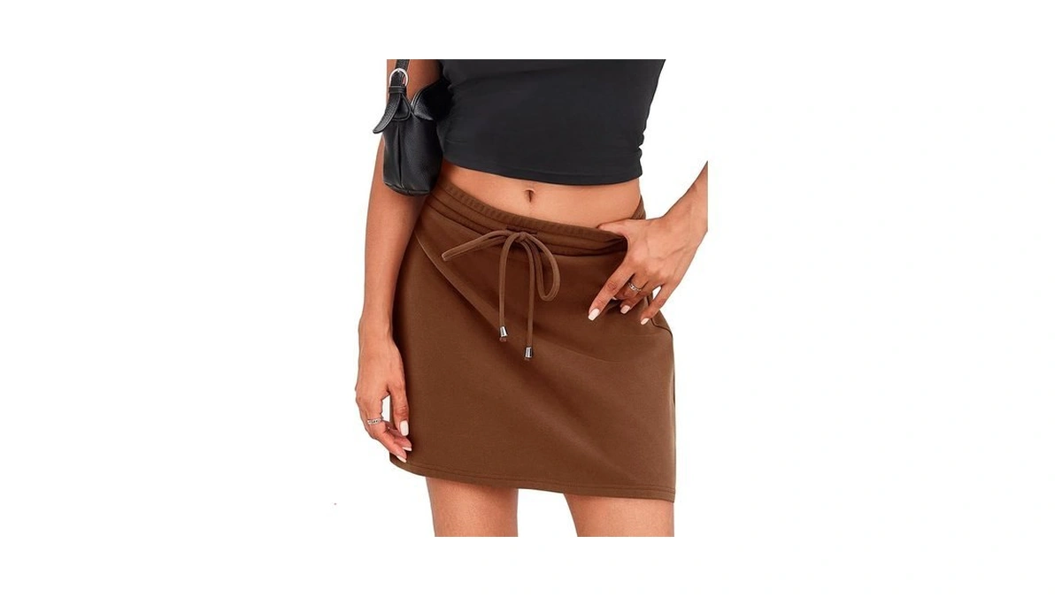 Fisoew Women's Casual Mini Skirt Drawstring Summer High Waist Bodycon