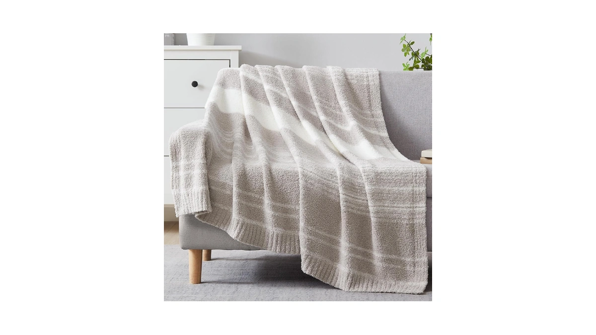 Wrengonge Taupe Throw Blanket, 50x70 Soft Cozy Striped Throw Blankets