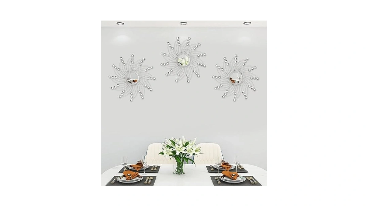 Uaussi 3 Pack Crystal Sunburst Wall Mirror Décor Rhinestone Mirrors