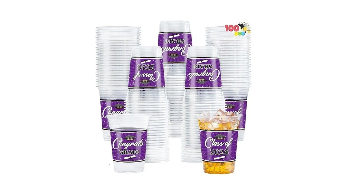 Joyin 100 Pcs 16oz Graduation Party Plastic Cups (purple), Pet