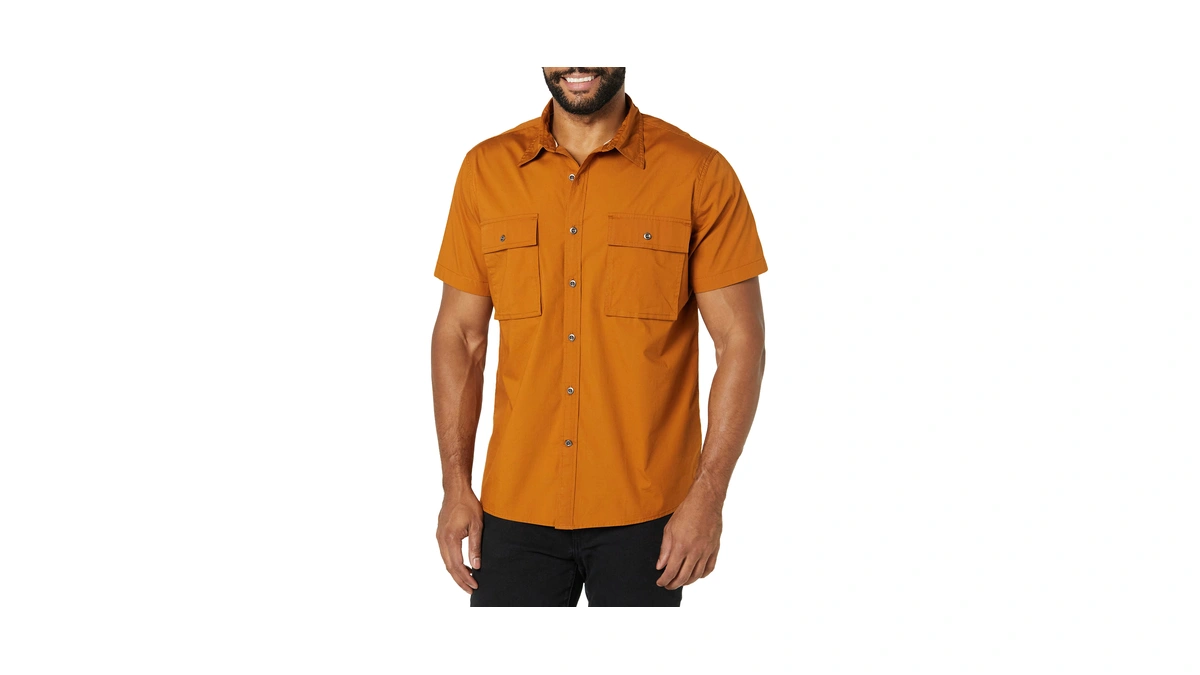 Amazon Essentials Men's Slim-fit Short-sleeve Two-pocket Utility Shirt, Dark Caramel,