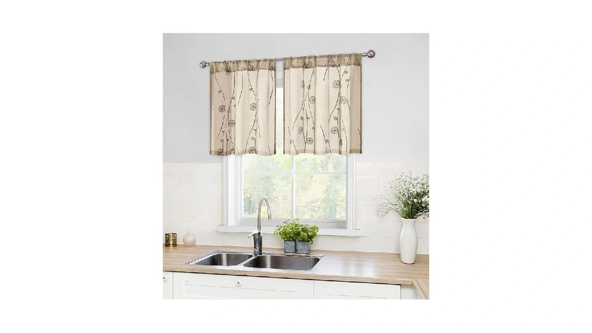 Homeideas Taupe Sheer Kitchen Curtains 30 X 24 Inch Length