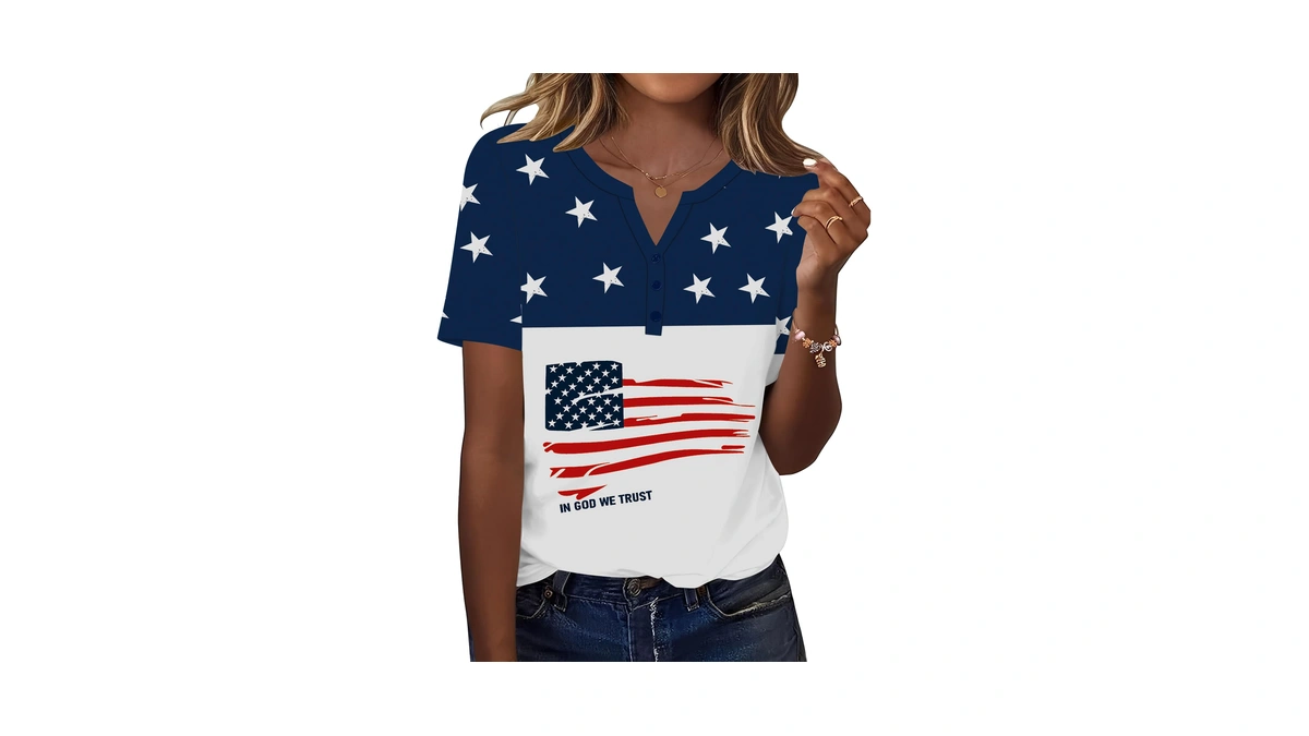 Tcot V Neck Tops For Women American Flag Pattern Short