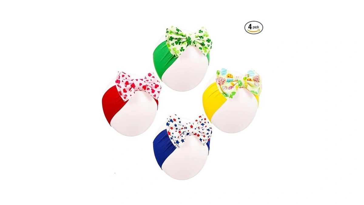 Jatebi 4 Pcs 6" Holiday Baby Bows Headbands For Newborn