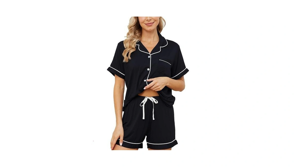 Yoolfine Womens Pajama Sets Short Sleeve Sleepwear Soft Button Down