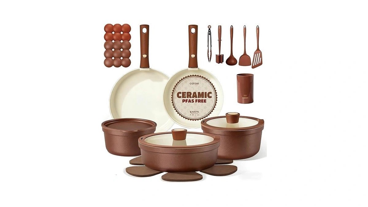 Carote 22pcs Ceramic Cookware Set, Pots And Pans Set Non