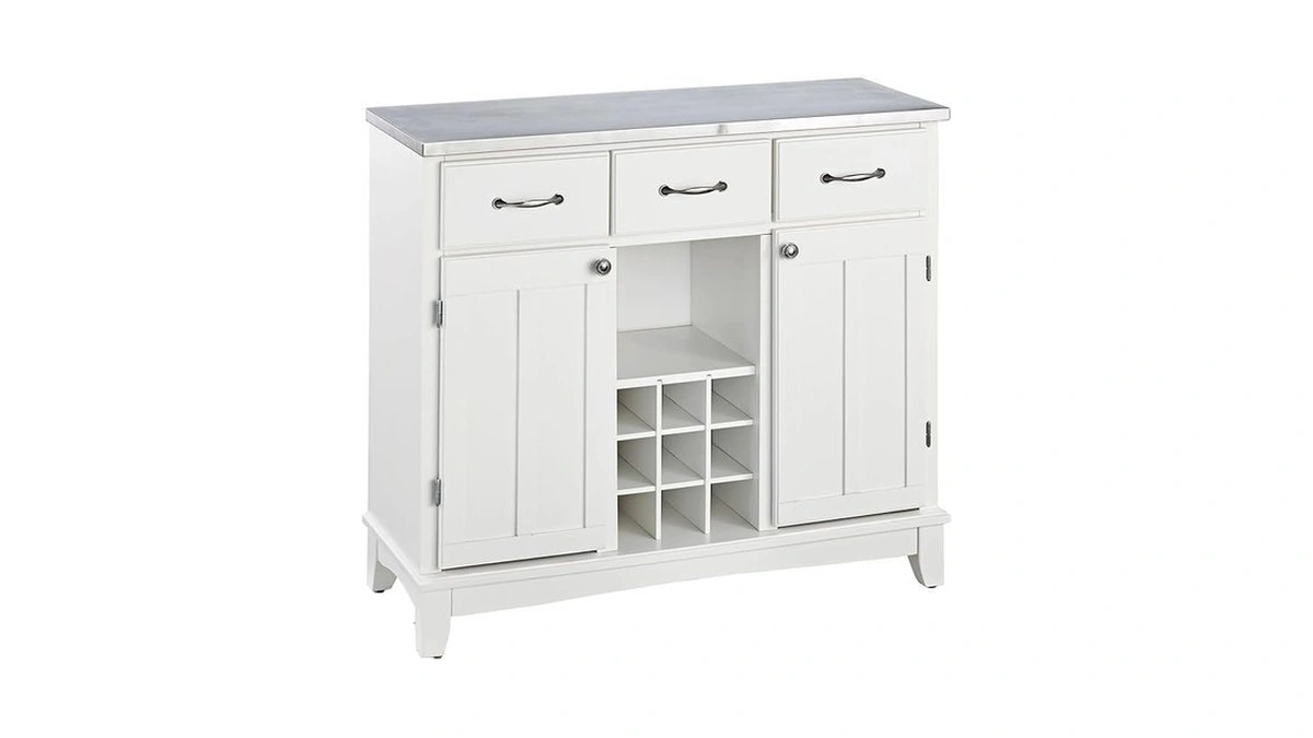 Homestyles Buffet Of Buffets Server,off-white Cabinet Stainless Steel Top, Sideboard