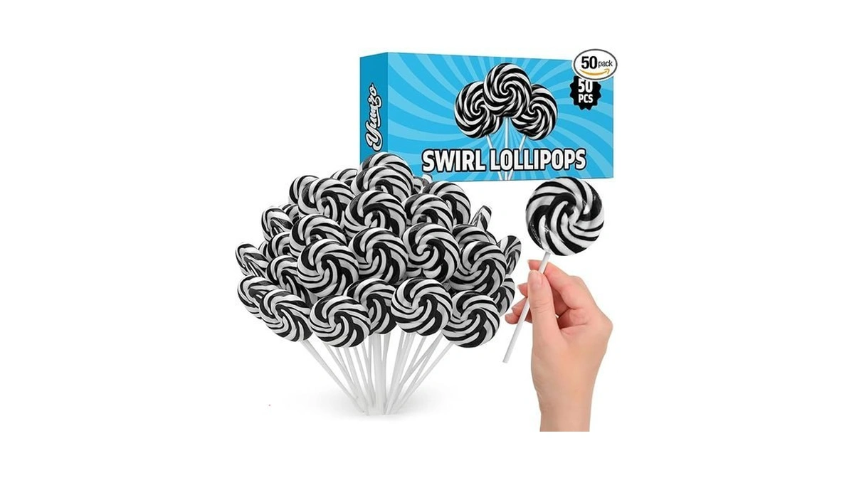 Black And White Swirl Lollipops, 50pcs Pack Of Suckers Individually