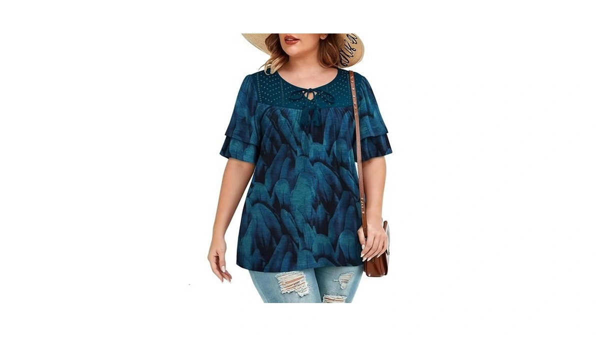 Anbech Plus Size Womens Drawstring Tops For Women Peacock Shirt