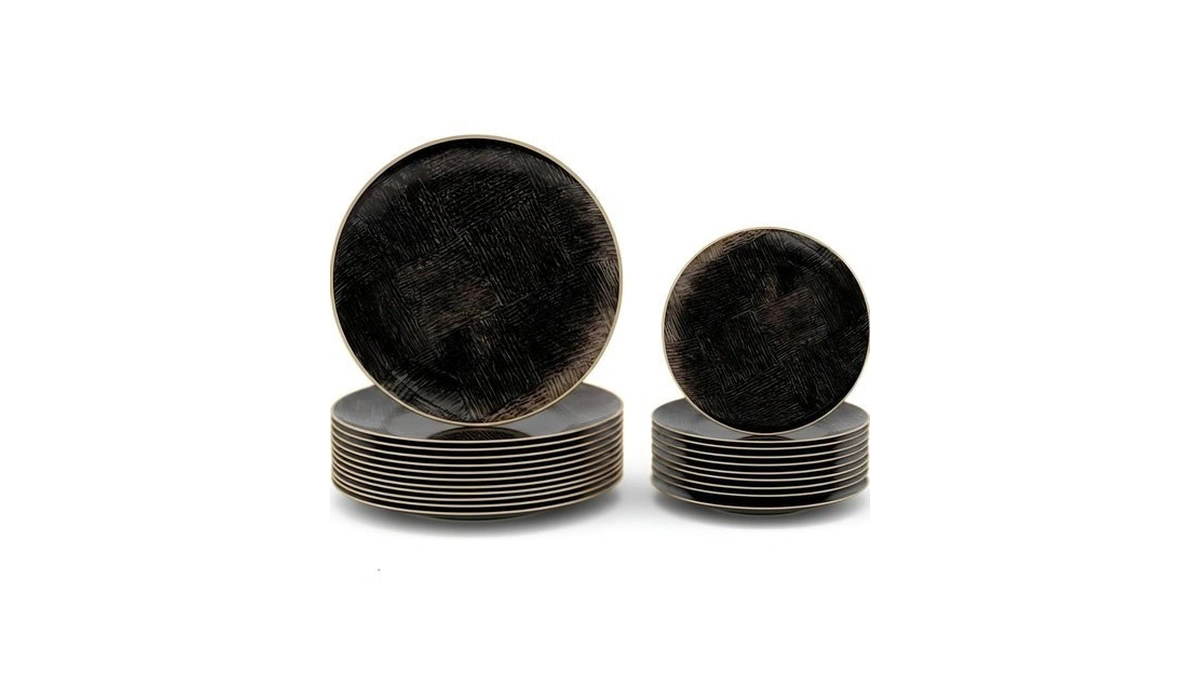 Lillian Tablesettings 32-piece Tinted Charcoal Plastic Plates Set, 16×10" Dinner