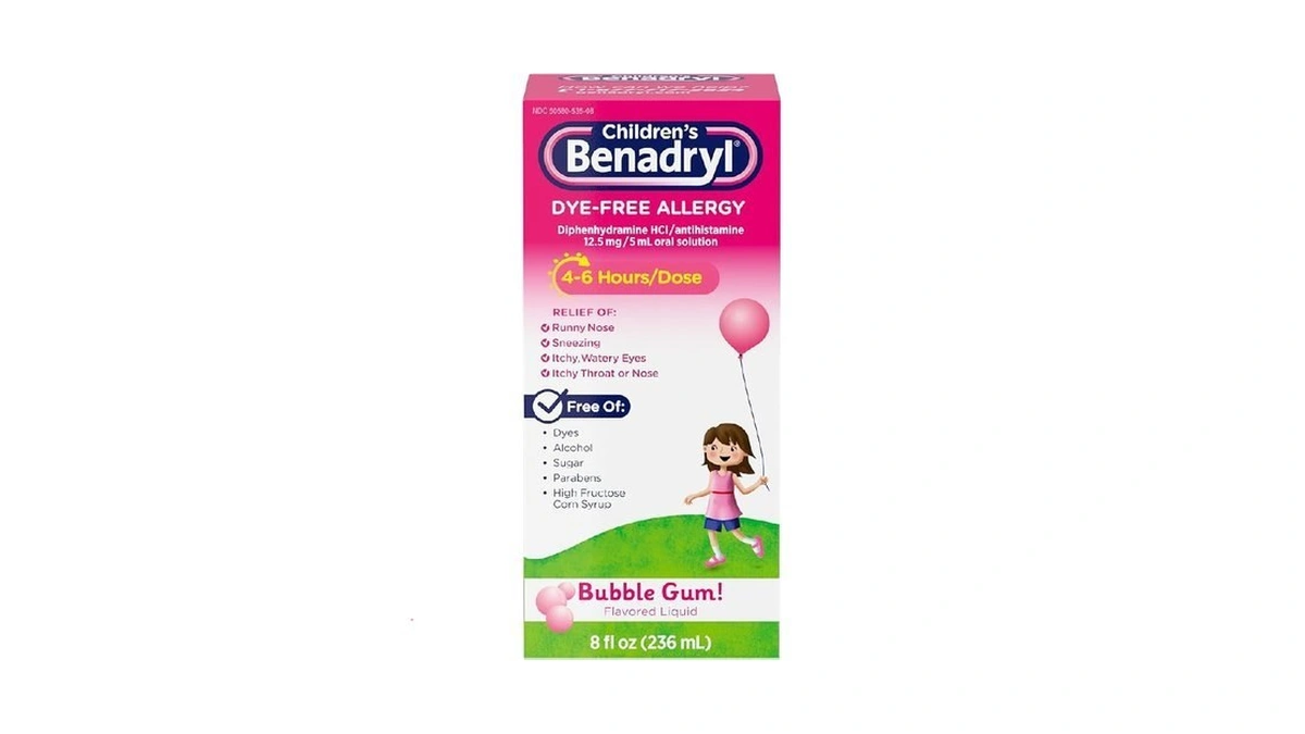 Children's Liquid Benadryl, Kids Allergy Relief Medicine, Dye-, Alcohol-, High