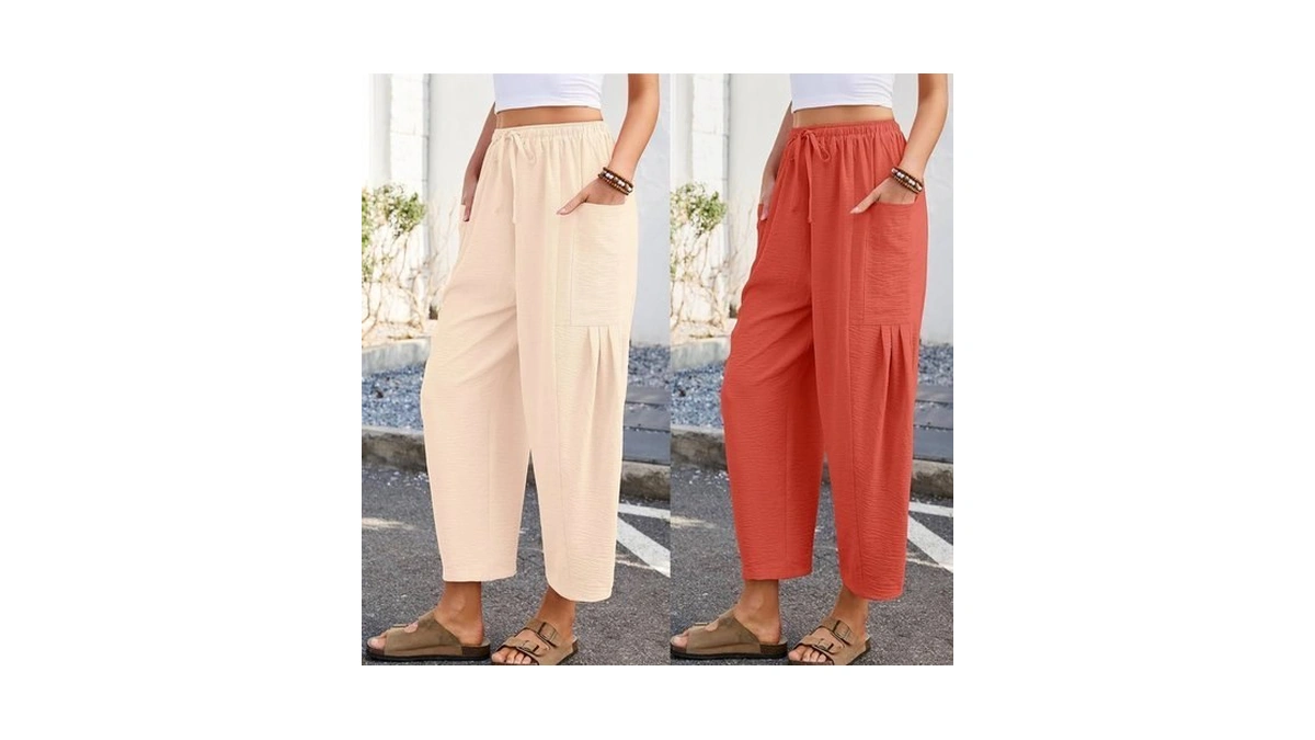 Heymoments Women's Wide Leg Lounge Pants Coral Large Lightweight Drawstring