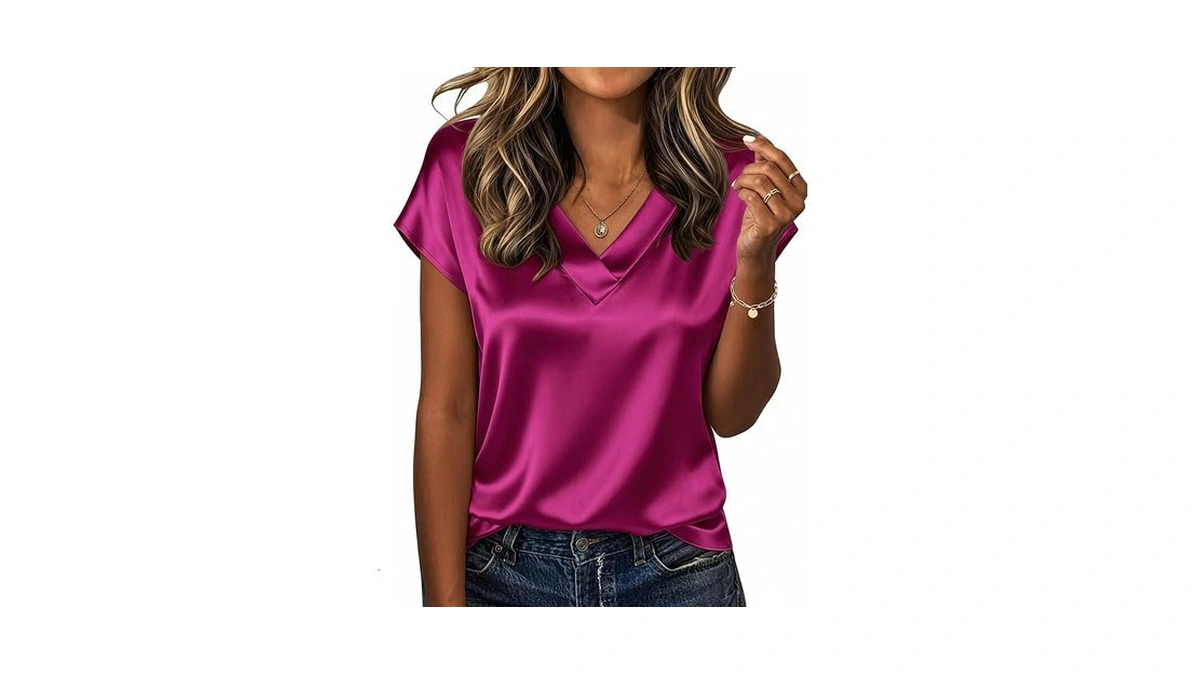 Zeagoo Rose Red Tops Womens Short Sleeve Blouse Dressy V