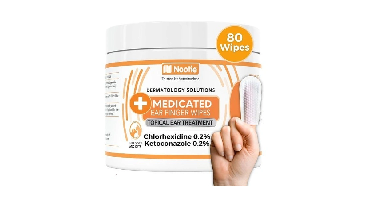 Nootie Medicated Ear Finger Wipes With Chlorhexidine For Dogs, Gentle