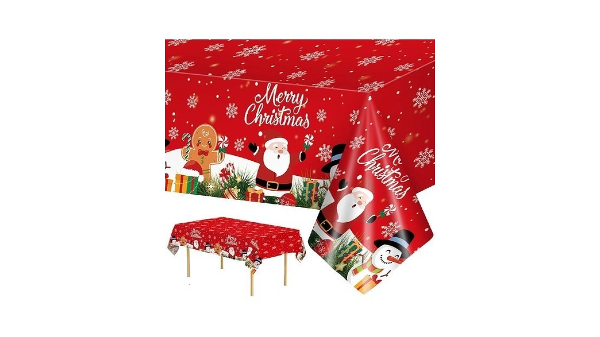 2 Pcs Christmas Tablecloth - Plastic Merry Christmas Table Cloth,