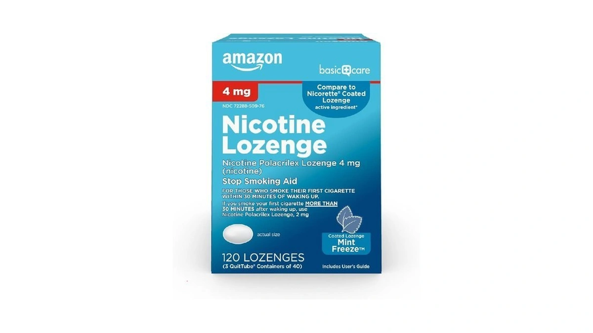 Amazon Basic Care Coated Ice Mint Nicotine Polacrilex Lozenges, 4