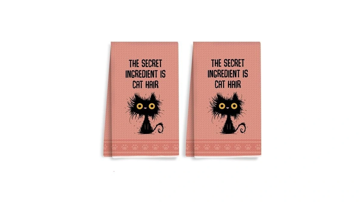 2pcs Funny Cat Kitchen Towels 24x14 Inch, Humorous Cats Hair