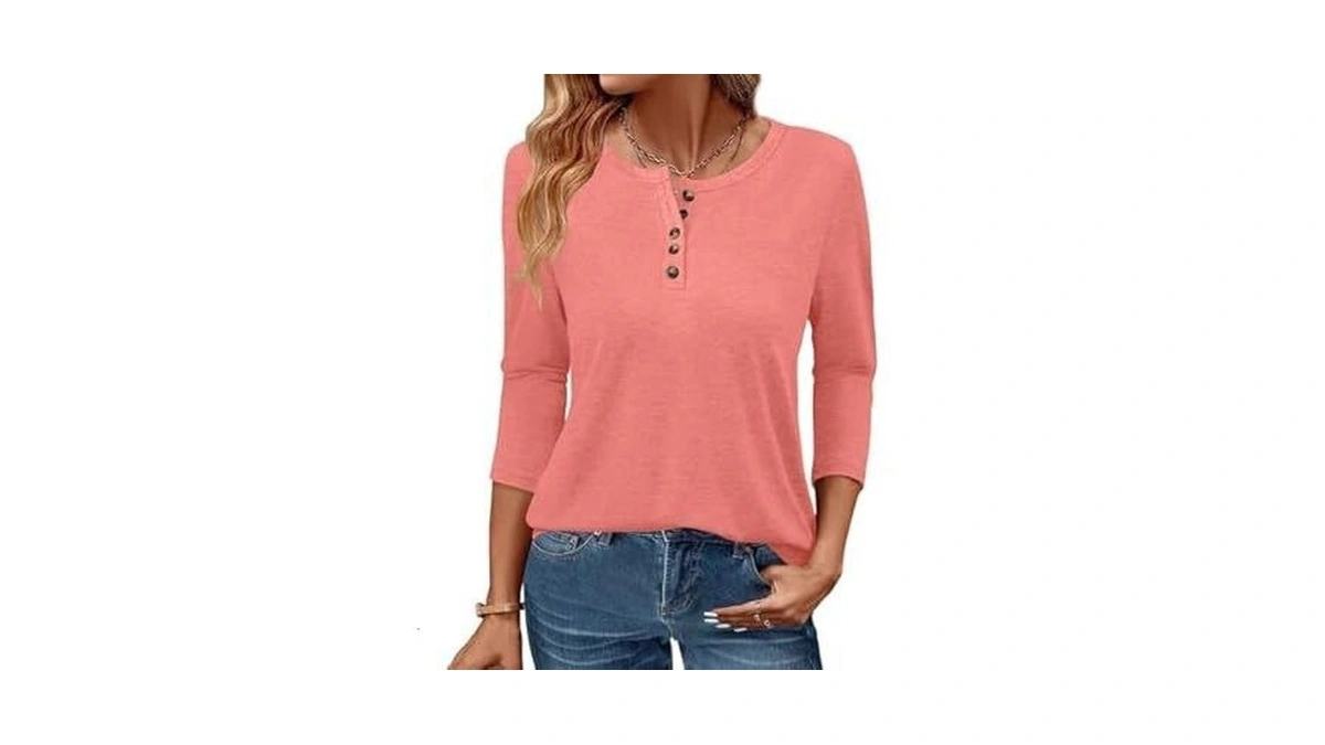 Gkbk 3/4 Sleeve Womens Tops Fall Clothes Henley Casual Spring