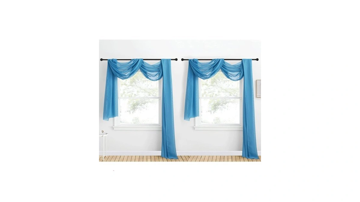 Nicetown Turquoise Window Scarf Valances, Voile Sheer Scarf For Draping,