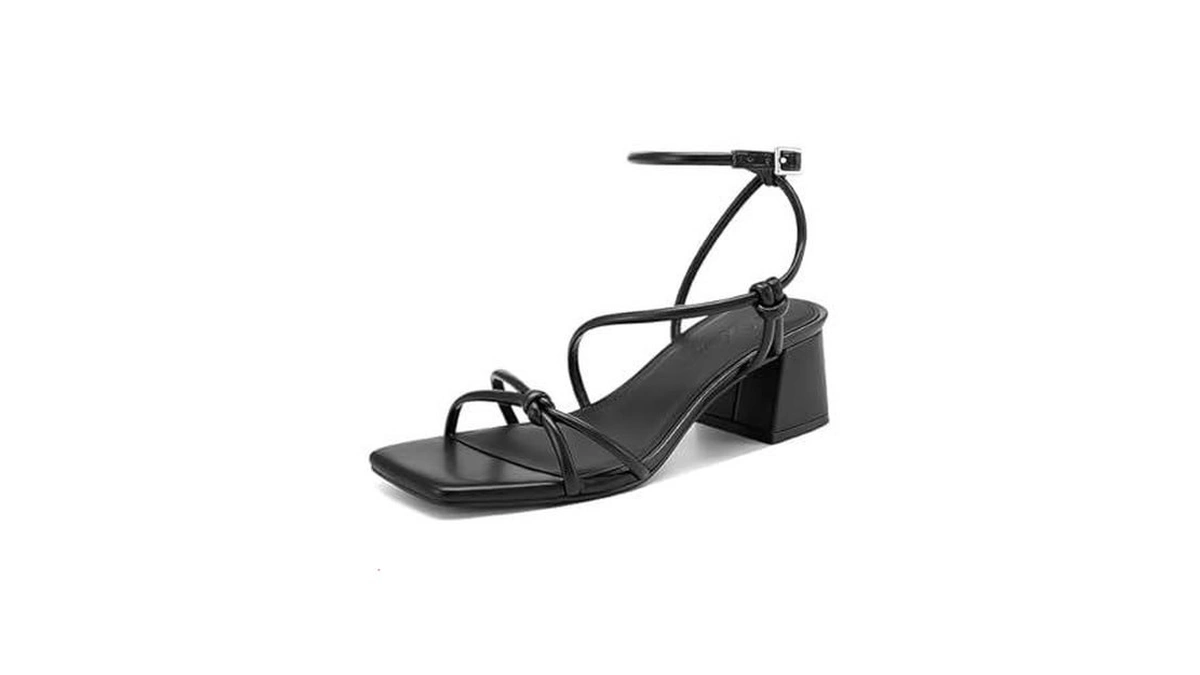 Athlefit Black Chunky Heels For Women Summer Ankle Strap Block