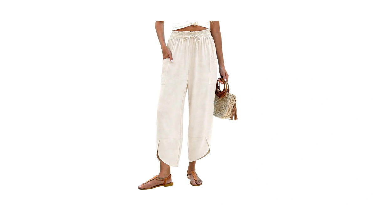 Lomon Womens Linen Wide Leg Pants Casual Loose Drawstring Summer