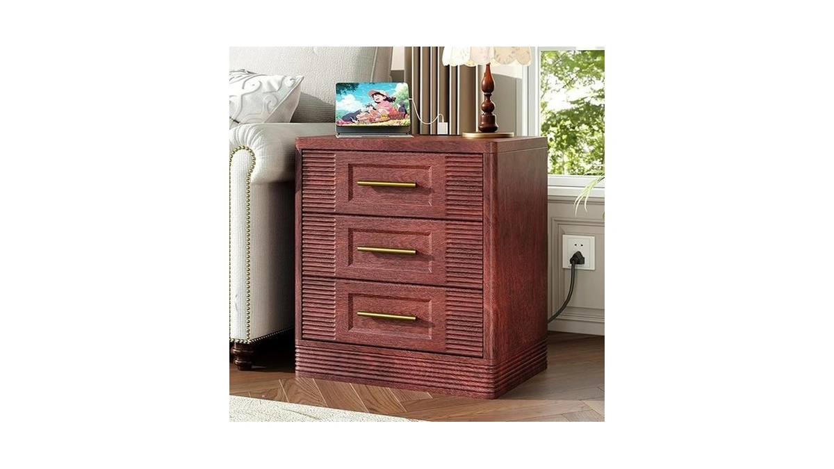 Rechhx 24" Wide Farmhouse Nightstand With Charger Station, Bedside Tables