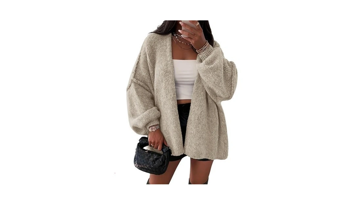 Athmile Womens Fall Oversized Cardigan Sweaters Long Lantern Sleeve Knit