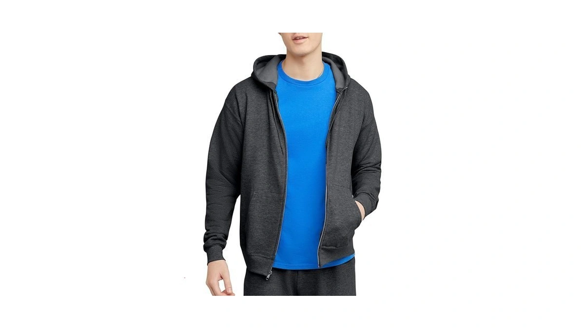Hanes Men's Full-zip Eco-smart Hoodie, Charcoal Heather, Large