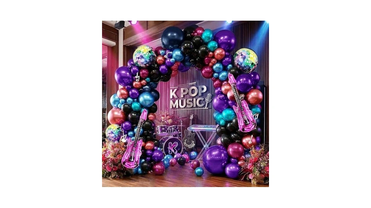 K-pop Music Balloon Arch Double Stuffed Dark Purple Black Blue