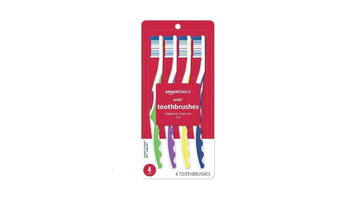 Amazon Basics Orbit Toothbrushes, Soft Bristles, Full Size, 4 Count,