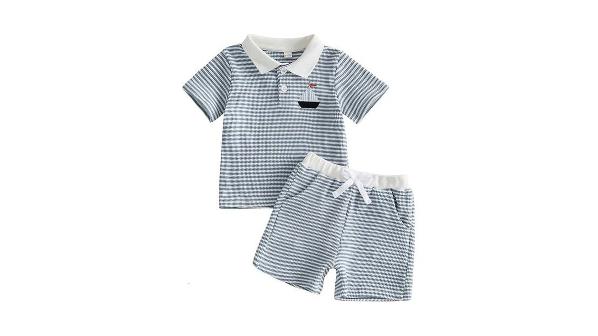 Douhoow Toddler Boy Summer Outfits Short Sleeve Lapel Collar Embroidery