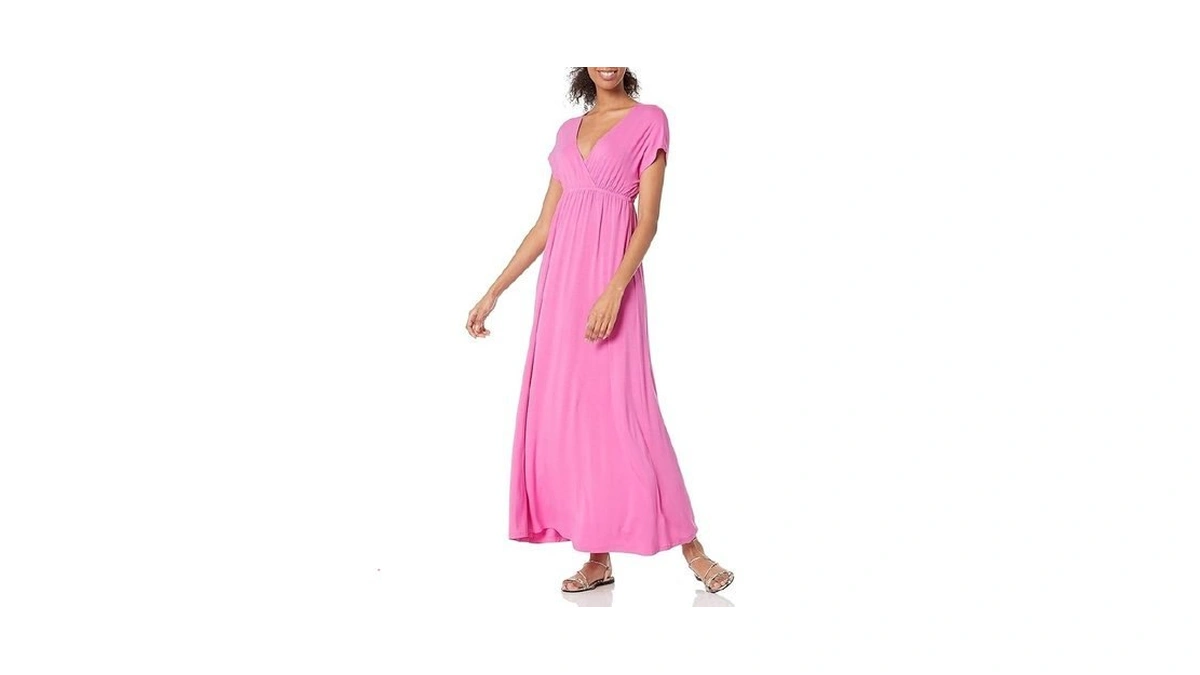 Amazon Essentials Women's Surplice Maxi Dress, Bright Pink, Lar