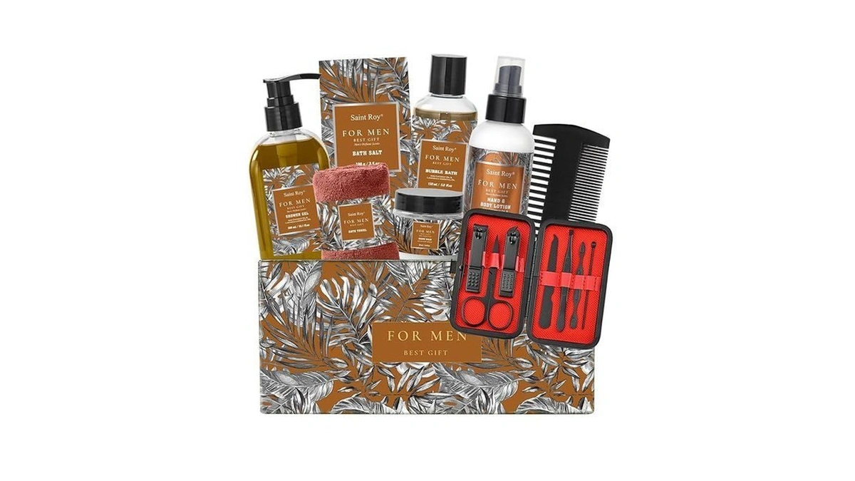 15 Pcs Mens Perfume Bath & Body Care Gift Basket