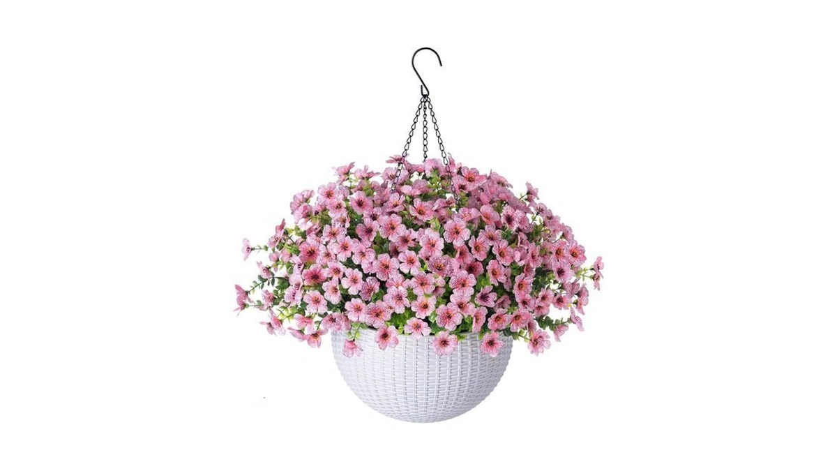 Hyeflora Artificial Fake Hanging Plants Flowers Basket For Outdoor Outside