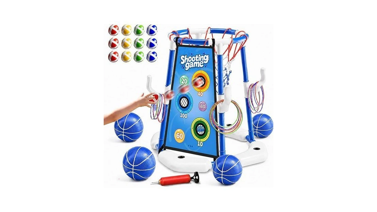 3 In 1 Pool Basketball Hoop & Ring Toss Game