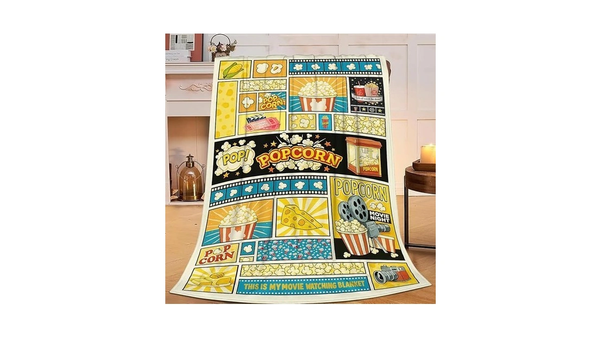 Popcorn Fleece Blanket Movie Ticket Throw Blankets For Girls Boys