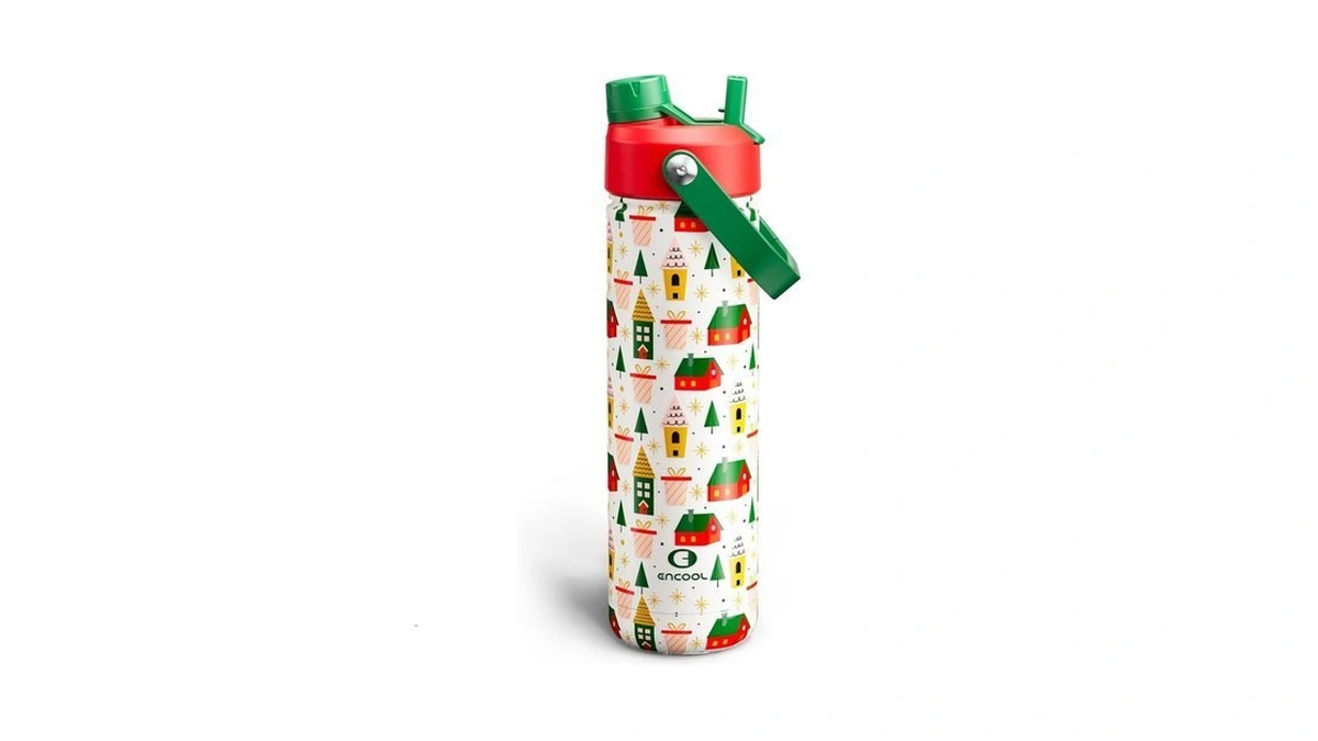 Encool Christmas Insulated Water Bottle With Straw, Stainless Steel Water